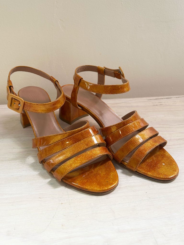 Maryam Nassir Zadeh Palma Low Sandal In Orange Gold Flame Glitter 40 8.5 9